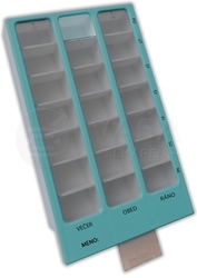 Týždenný dávkovač liekov, typ 02 (tyrkysový - lekársky zelený)